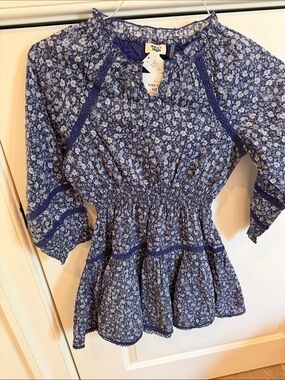 Girls Ever After navy floral smocked waist dress, NWT, size 14